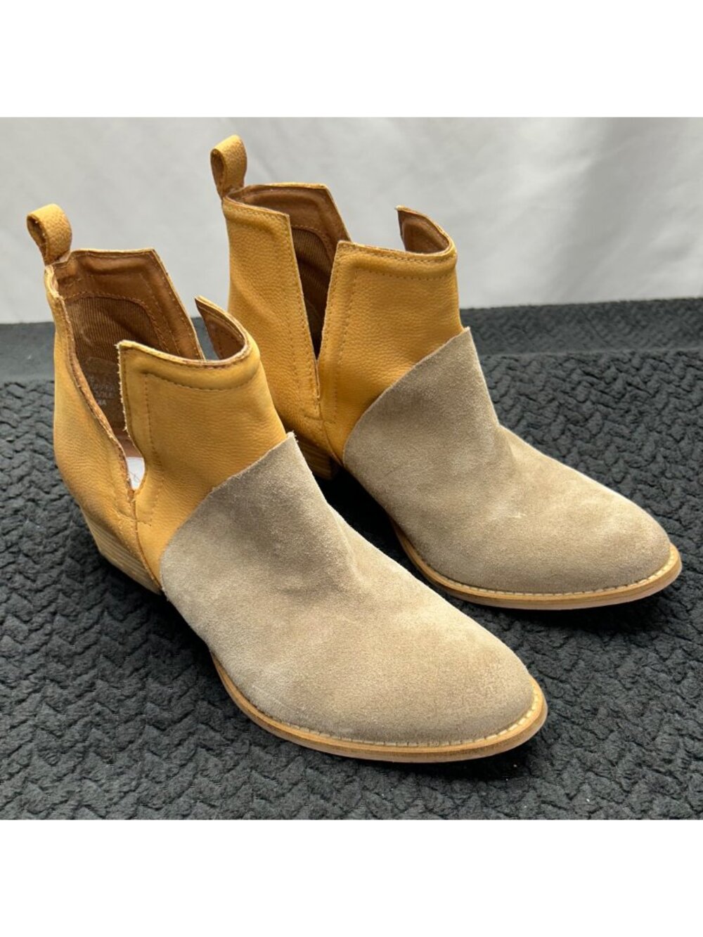 Two-Tone Suede & Leather Ankle Boots With Stacked Heels Size 10